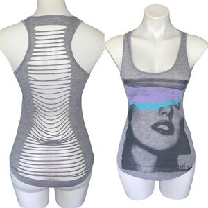 FRZ Sexy Cutout Back Shredded Lips Tank Top